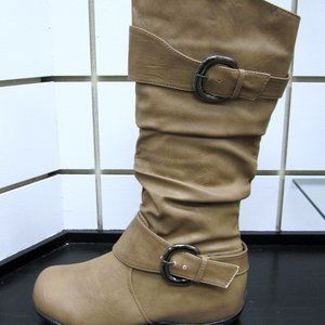 NEW WOMEN CASUAL COMFORT SLOUCH 2 BUCKLE BOOT-taup